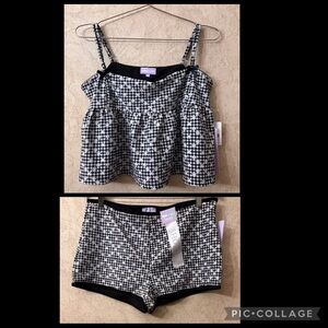 Young & Chic Black and White Checkered Top and PJ/Lounge Shorts Set